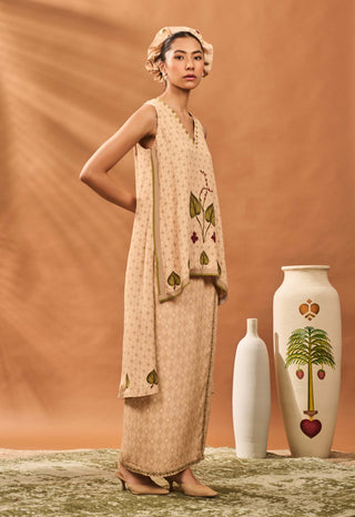 Beige Clover Checks Fusion Top And Veshti by House Of Masaba available on Indiaspopup.com