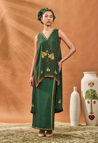 Green Clover Checks Fusion Top And Veshti by House Of Masaba available on Indiaspopup.com