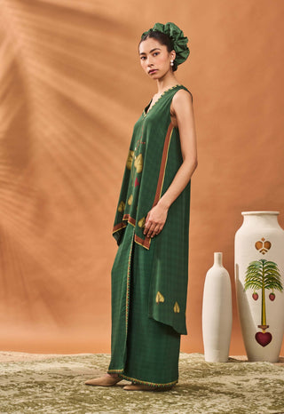 Green Clover Checks Fusion Top And Veshti by House Of Masaba available on Indiaspopup.com