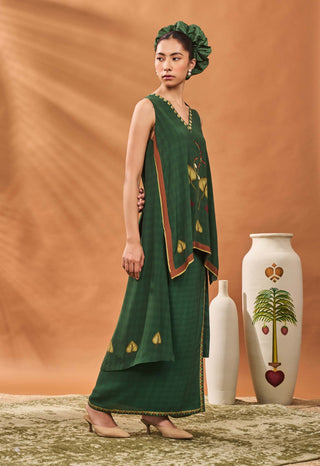 Green Clover Checks Fusion Top And Veshti by House Of Masaba available on Indiaspopup.com