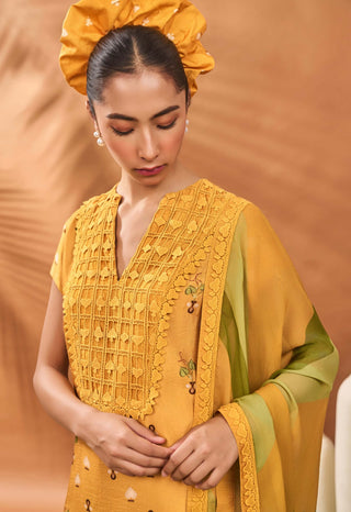 Yellow Spades Blossom Kurta Set by House Of Masaba available on Indiaspopup.com