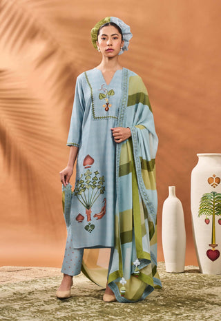 Powder Blue Spades Blossom Kurta Set by House Of Masaba available on Indiaspopup.com