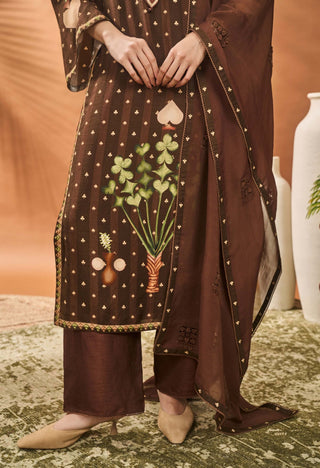 Brown Striped All Fours Kurta And Sharara Set by House Of Masaba available on Indiaspopup.com