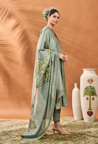 Sage Green Tree Of Hearts Angrakha Kurta And Sharara Set by House Of Masaba available on Indiaspopup.com