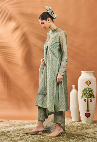 Sage Green Tree Of Hearts Angrakha Kurta And Sharara Set by House Of Masaba available on Indiaspopup.com