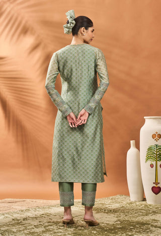 Sage Green Tree Of Hearts Angrakha Kurta And Sharara Set by House Of Masaba available on Indiaspopup.com