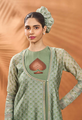 Sage Green Tree Of Hearts Angrakha Kurta And Sharara Set by House Of Masaba available on Indiaspopup.com