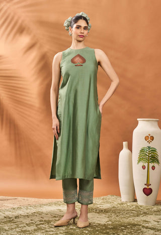 Sage Green Tree Of Hearts Angrakha Kurta And Sharara Set by House Of Masaba available on Indiaspopup.com