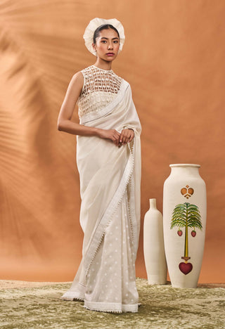 Ivory All Fours Sari And Blouse by House Of Masaba available on Indiaspopup.com