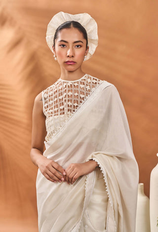 Ivory All Fours Sari And Blouse by House Of Masaba available on Indiaspopup.com
