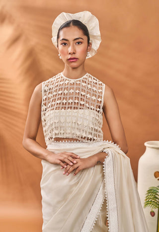 Ivory All Fours Sari And Blouse by House Of Masaba available on Indiaspopup.com