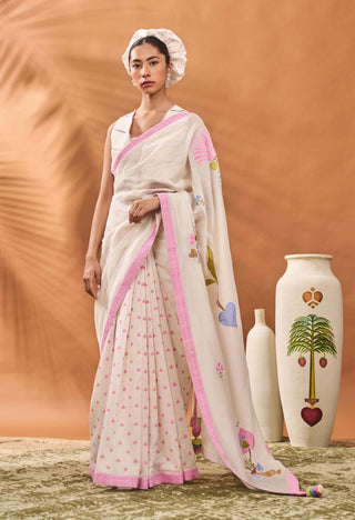 Ivory Floral Frame Sari And Blouse by House Of Masaba available on Indiaspopup.com