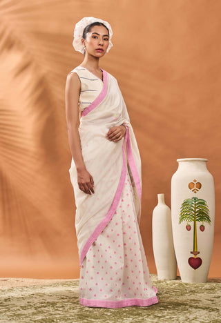 Ivory Floral Frame Sari And Blouse by House Of Masaba available on Indiaspopup.com