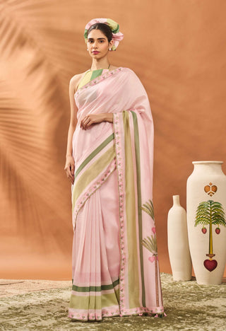 Pink Blooming Board Sari And Blouse by House Of Masaba available on Indiaspopup.com