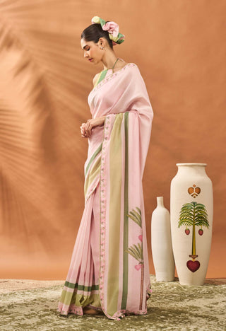 Pink Blooming Board Sari And Blouse by House Of Masaba available on Indiaspopup.com