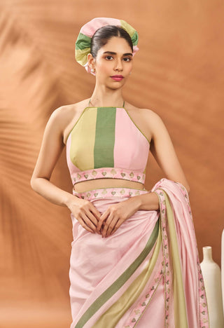 Pink Blooming Board Sari And Blouse by House Of Masaba available on Indiaspopup.com