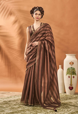 Mocha Mosaic Sari And Blouse by House Of Masaba available on Indiaspopup.com
