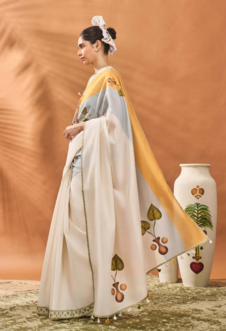 Ivory Stripe Garden Grid Sari And Blouse by House Of Masaba available on Indiaspopup.com