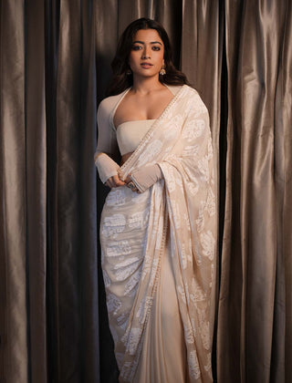 House Of Masaba Beige Palm Sari And Shrug Set available on indiaspopup