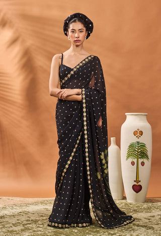 Black Striped All Fours Sari And Cape Set by House Of Masaba available on Indiaspopup.com
