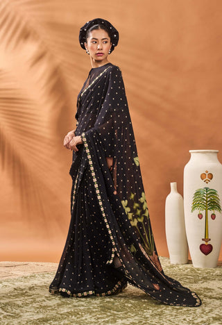 Black Striped All Fours Sari And Cape Set by House Of Masaba available on Indiaspopup.com