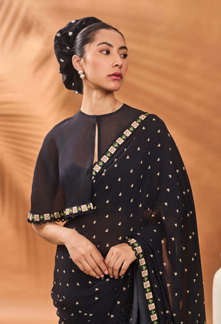 Black Striped All Fours Sari And Cape Set by House Of Masaba available on Indiaspopup.com