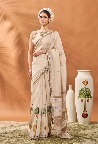 Ivory Tree Of Hearts Sari And Blouse by House Of Masaba available on Indiaspopup.com