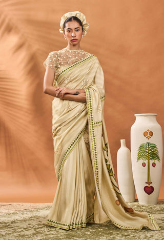 Sage Green Striped All Fours Sari And Blouse by House Of Masaba available on Indiaspopup.com
