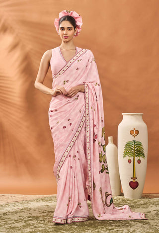 Pink Checkers Spade Bloom Sari And Blouse by House Of Masaba available on Indiaspopup.com