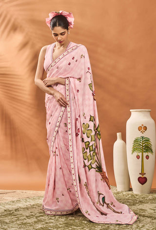 Pink Checkers Spade Bloom Sari And Blouse by House Of Masaba available on Indiaspopup.com