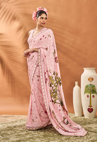 Pink Checkers Spade Bloom Sari And Blouse by House Of Masaba available on Indiaspopup.com