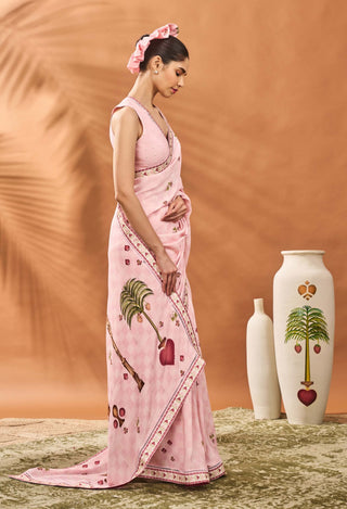 Pink Checkers Spade Bloom Sari And Blouse by House Of Masaba available on Indiaspopup.com