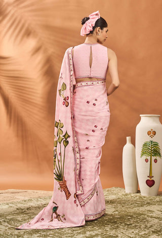 Pink Checkers Spade Bloom Sari And Blouse by House Of Masaba available on Indiaspopup.com
