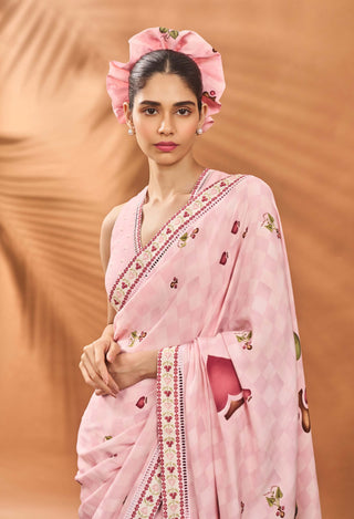 Pink Checkers Spade Bloom Sari And Blouse by House Of Masaba available on Indiaspopup.com