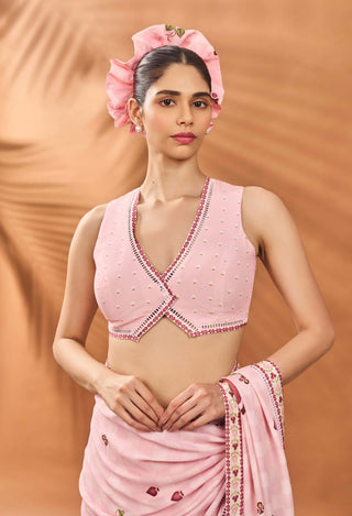 Pink Checkers Spade Bloom Sari And Blouse by House Of Masaba available on Indiaspopup.com