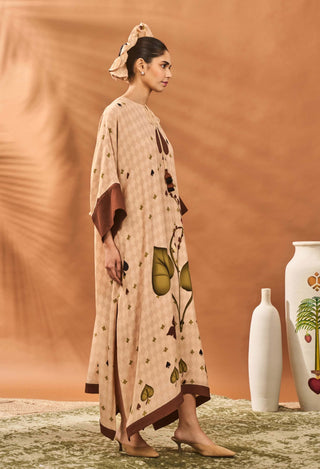 Beige Clover Checks Kaftan by House Of Masaba available on Indiaspopup.com