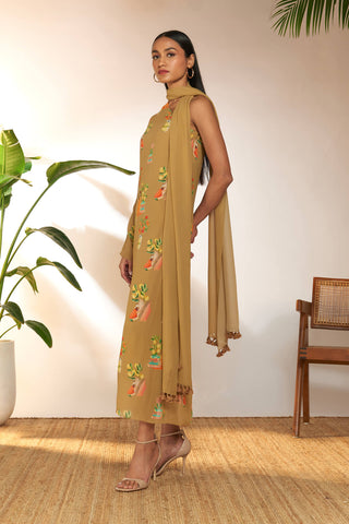 Tan One Shoulder Kaftan by House Of Masaba available on Indiaspopup.com