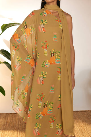 Tan One Shoulder Kaftan by House Of Masaba available on Indiaspopup.com
