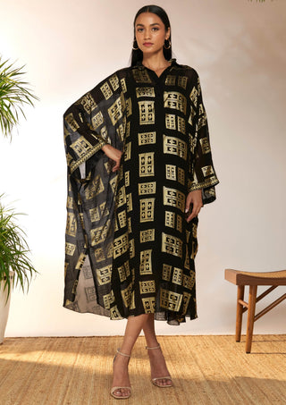 House Of Masaba-Black Foil Collar Kaftan-INDIASPOPUP.COM