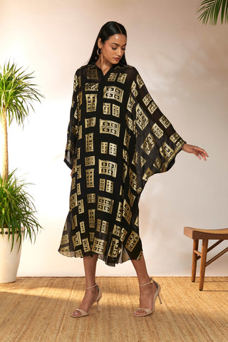 Black Foil Collar Kaftan by House Of Masaba available on Indiaspopup.com