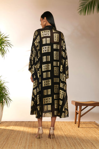 Black Foil Collar Kaftan by House Of Masaba available on Indiaspopup.com