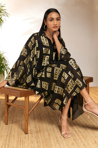 Black Foil Collar Kaftan by House Of Masaba available on Indiaspopup.com
