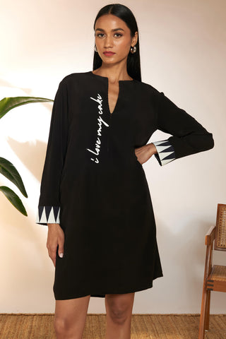 Black Cake Slogan Mini Dress by House Of Masaba available on Indiaspopup.com