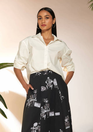 White Relaxed Slogan Shirt by House Of Masaba available on Indiaspopup.com