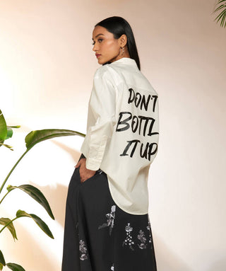 White Relaxed Slogan Shirt by House Of Masaba available on Indiaspopup.com
