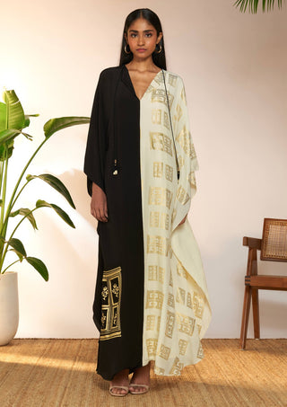 Black White Mid-Length Kaftan And Slip by House Of Masaba available on Indiaspopup.com