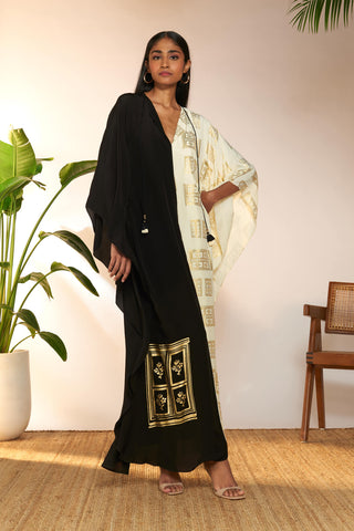 Black White Mid-Length Kaftan And Slip by House Of Masaba available on Indiaspopup.com