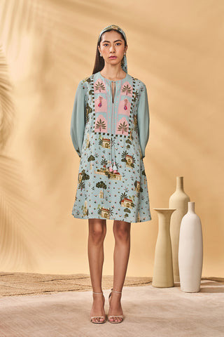 Blue miniature dreams embroidered mini dress