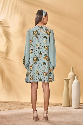 Blue miniature dreams embroidered mini dress