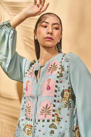 Blue miniature dreams embroidered mini dress